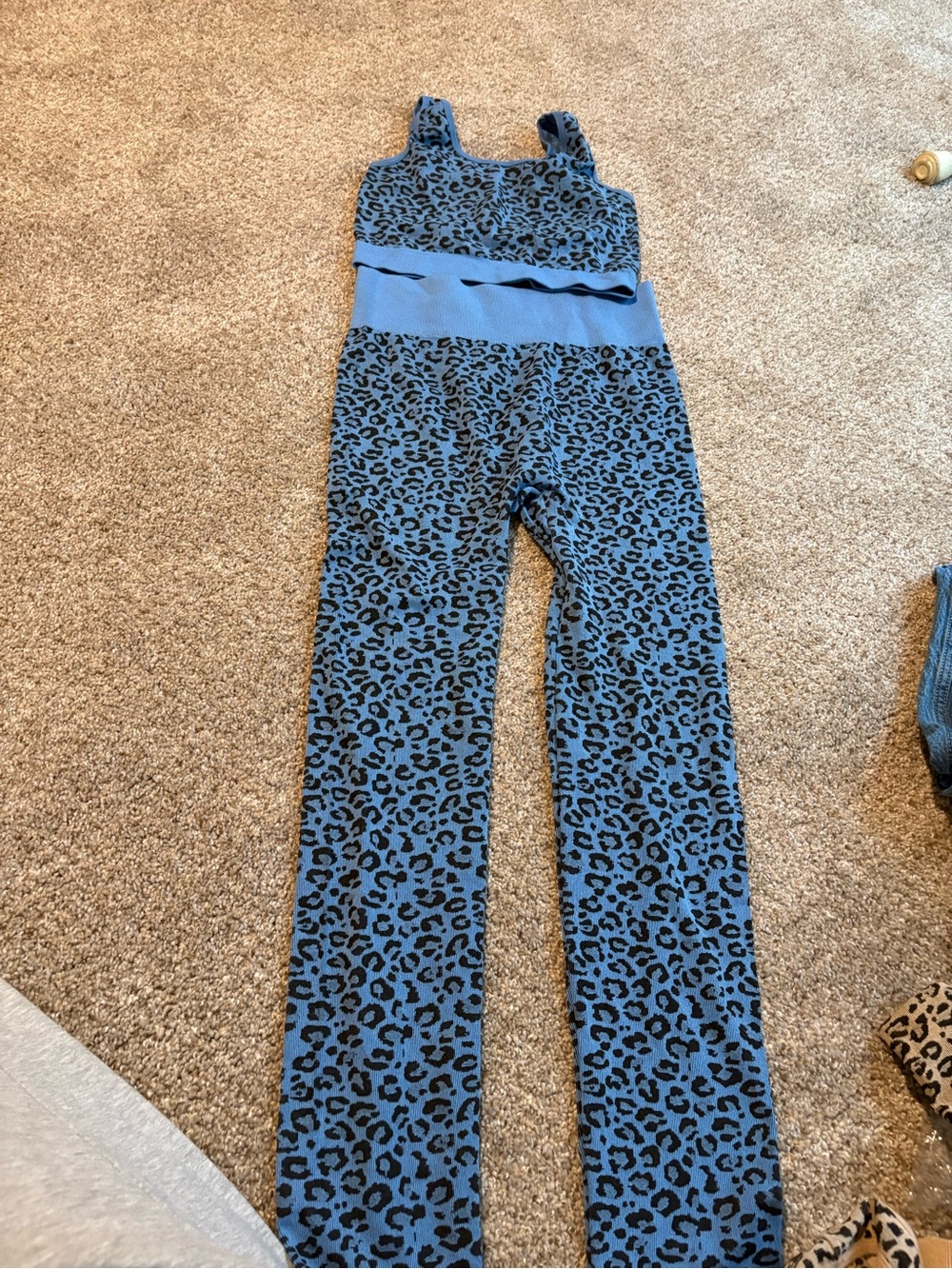 Blue Leopard Print Jumpsuit with Waist Band